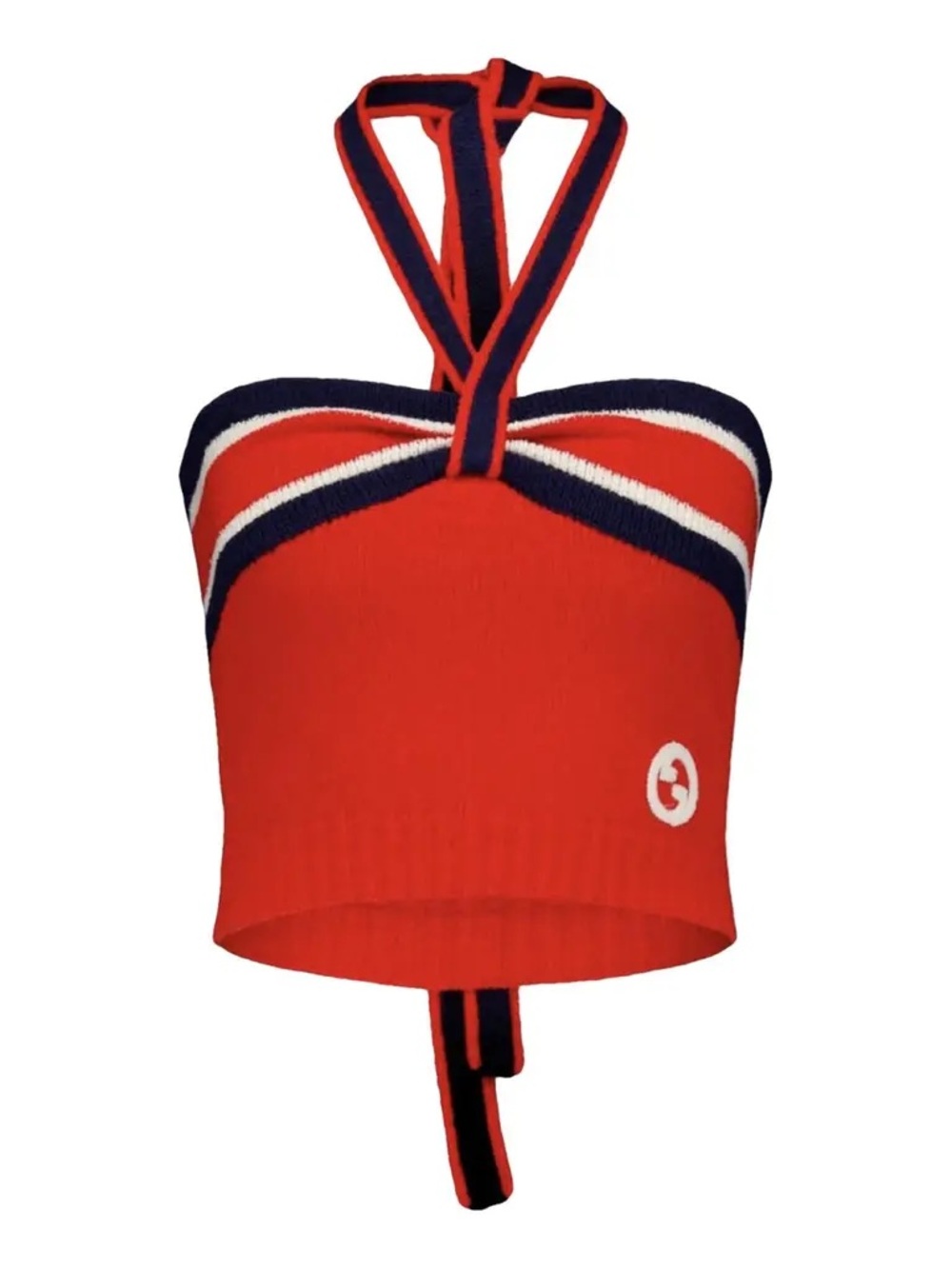 Gucci Red Navy White Halter Knit Crop Top - Picture 8 of 8